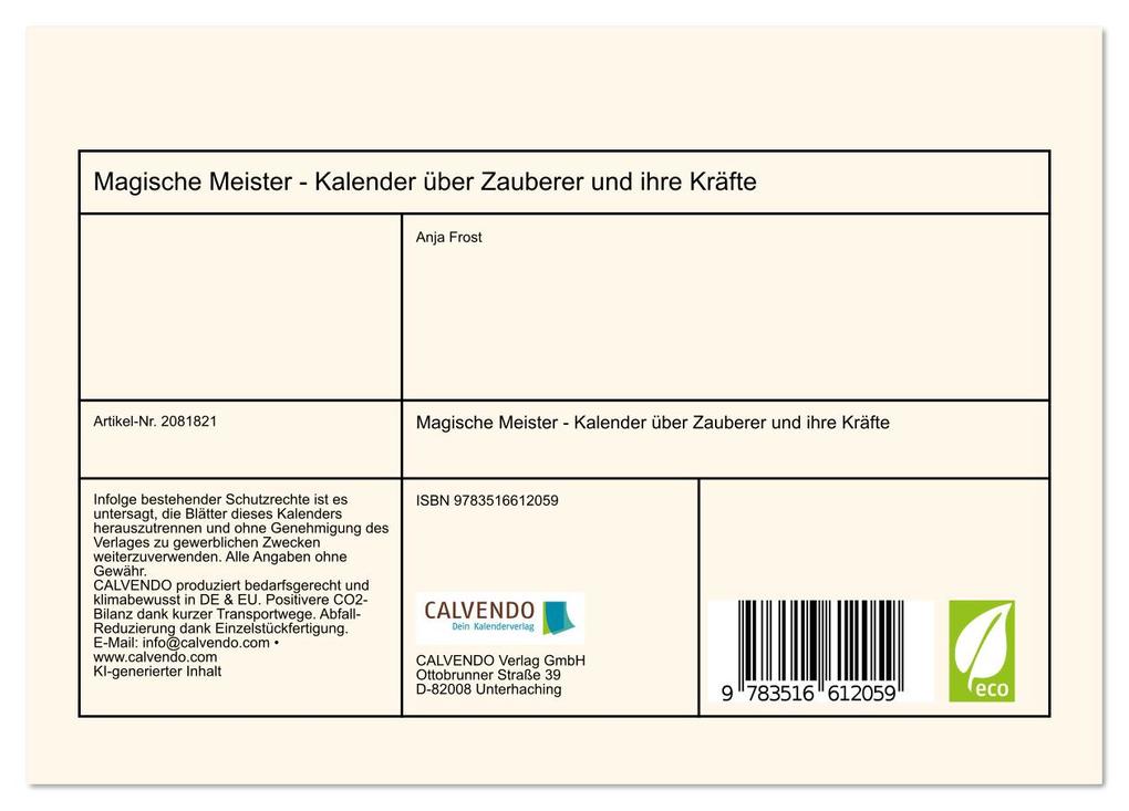 Weitere Ansicht: Magische Meister - Kalender über Zauberer und ihre Kräfte (Tischkalender 2026 DIN A5 quer), CALVENDO Monatskalender | Anja Frost, Calvendo