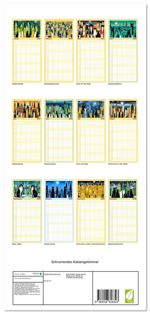 Weitere Ansicht: Familienplaner 2026 - Schnurrendes Katzengetümmel mit 5 Spalten (Wandkalender, 21 x 45 cm) CALVENDO | Calvendo, Renate Utz