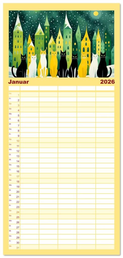 Weitere Ansicht: Familienplaner 2026 - Schnurrendes Katzengetümmel mit 5 Spalten (Wandkalender, 21 x 45 cm) CALVENDO | Calvendo, Renate Utz