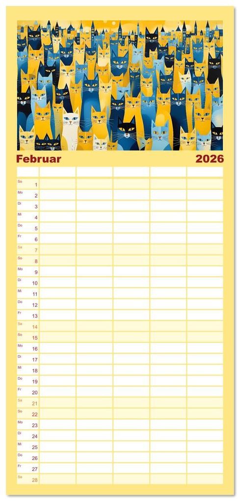 Weitere Ansicht: Familienplaner 2026 - Schnurrendes Katzengetümmel mit 5 Spalten (Wandkalender, 21 x 45 cm) CALVENDO | Calvendo, Renate Utz
