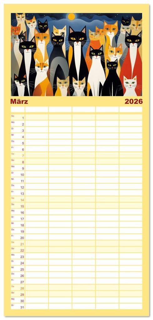Weitere Ansicht: Familienplaner 2026 - Schnurrendes Katzengetümmel mit 5 Spalten (Wandkalender, 21 x 45 cm) CALVENDO | Calvendo, Renate Utz