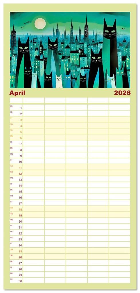 Weitere Ansicht: Familienplaner 2026 - Schnurrendes Katzengetümmel mit 5 Spalten (Wandkalender, 21 x 45 cm) CALVENDO | Calvendo, Renate Utz