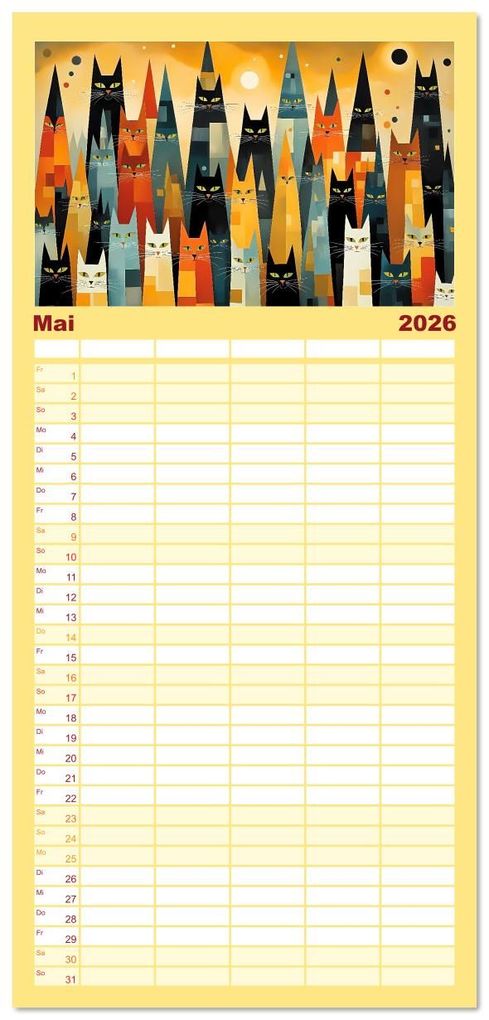 Weitere Ansicht: Familienplaner 2026 - Schnurrendes Katzengetümmel mit 5 Spalten (Wandkalender, 21 x 45 cm) CALVENDO | Calvendo, Renate Utz