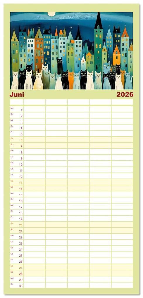 Weitere Ansicht: Familienplaner 2026 - Schnurrendes Katzengetümmel mit 5 Spalten (Wandkalender, 21 x 45 cm) CALVENDO | Calvendo, Renate Utz