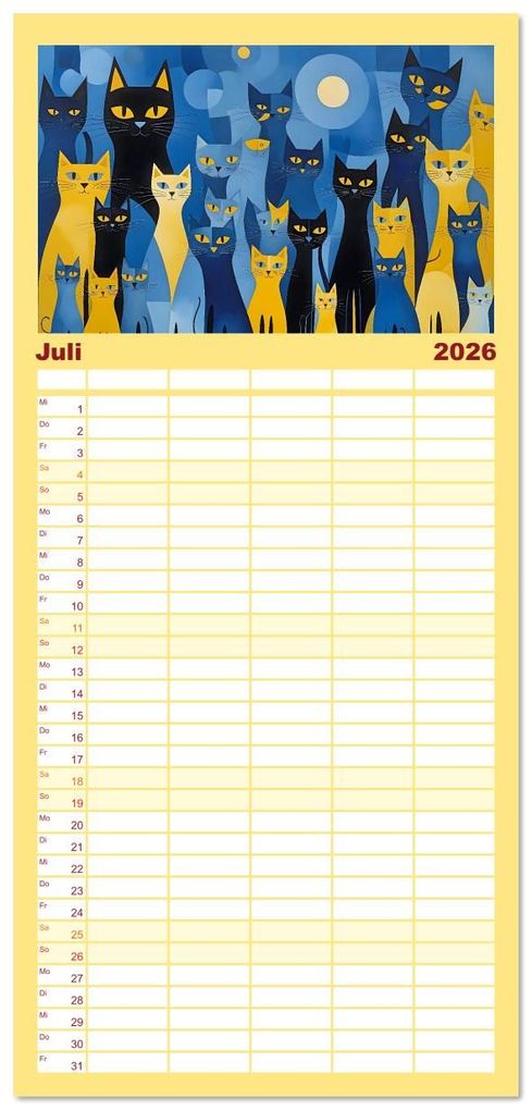 Weitere Ansicht: Familienplaner 2026 - Schnurrendes Katzengetümmel mit 5 Spalten (Wandkalender, 21 x 45 cm) CALVENDO | Calvendo, Renate Utz