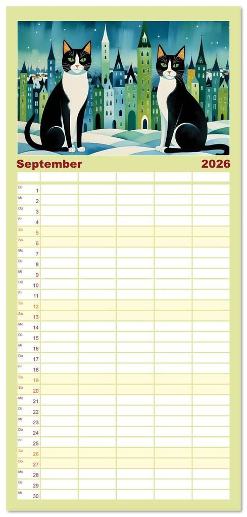 Weitere Ansicht: Familienplaner 2026 - Schnurrendes Katzengetümmel mit 5 Spalten (Wandkalender, 21 x 45 cm) CALVENDO | Calvendo, Renate Utz