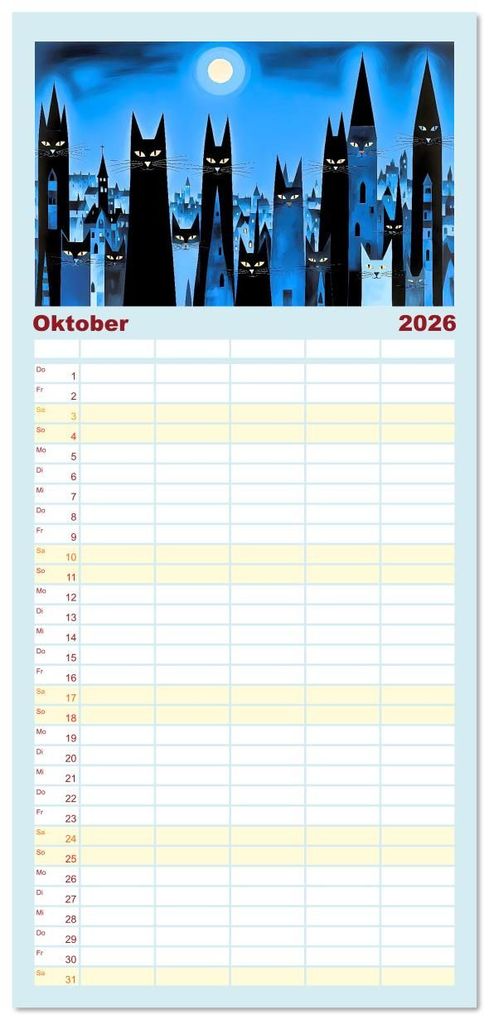 Weitere Ansicht: Familienplaner 2026 - Schnurrendes Katzengetümmel mit 5 Spalten (Wandkalender, 21 x 45 cm) CALVENDO | Calvendo, Renate Utz