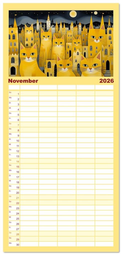 Weitere Ansicht: Familienplaner 2026 - Schnurrendes Katzengetümmel mit 5 Spalten (Wandkalender, 21 x 45 cm) CALVENDO | Calvendo, Renate Utz