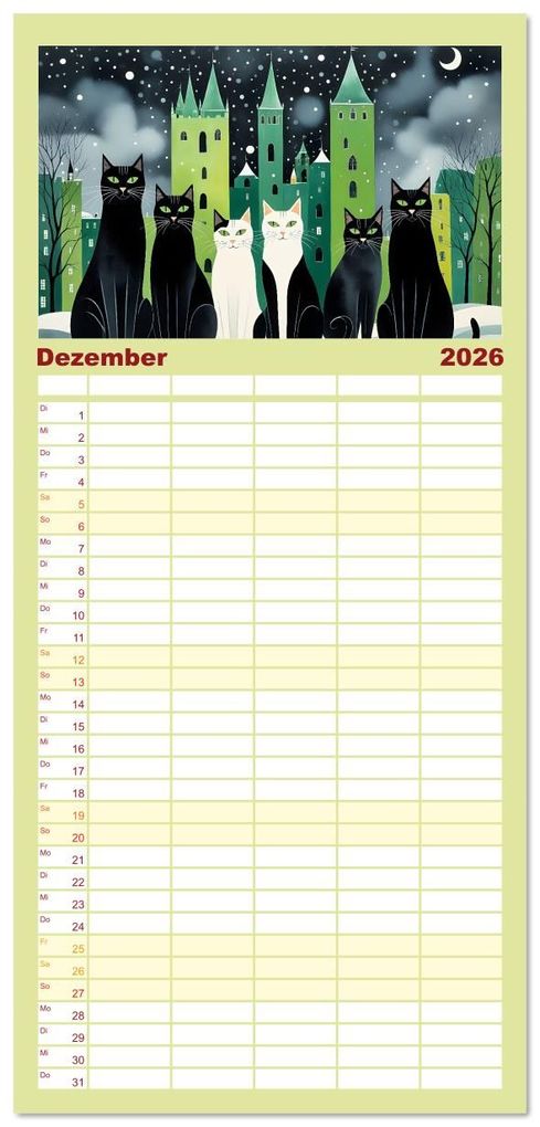 Weitere Ansicht: Familienplaner 2026 - Schnurrendes Katzengetümmel mit 5 Spalten (Wandkalender, 21 x 45 cm) CALVENDO | Calvendo, Renate Utz