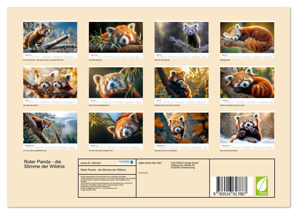 Weitere Ansicht: Roter Panda - die Stimme der Wildnis (Wandkalender 2026 DIN A4 quer), CALVENDO Monatskalender | Calvendo, Peter Roder