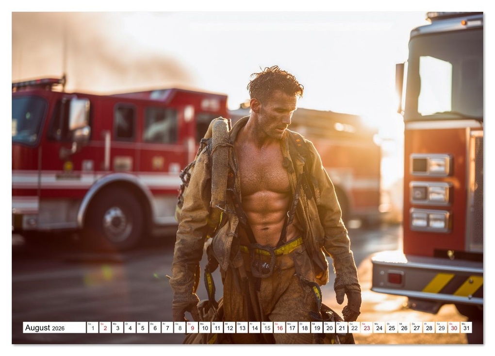Weitere Ansicht: Feuerwehrmänner - Sexy Körper und heiße Flammen (Tischkalender 2026 DIN A5 quer), CALVENDO Monatskalender | MB Fotografie, Calvendo