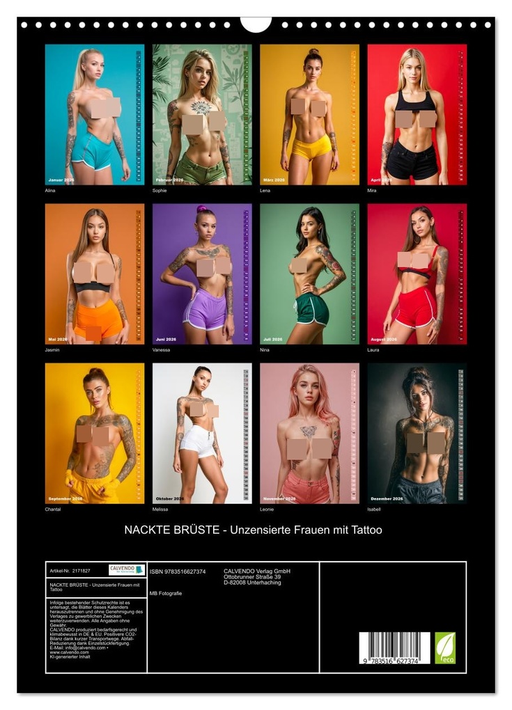Weitere Ansicht: NACKTE BRÜSTE - Unzensierte Frauen mit Tattoo (Wandkalender 2026 DIN A3 hoch), CALVENDO Monatskalender | Calvendo, MB Fotografie