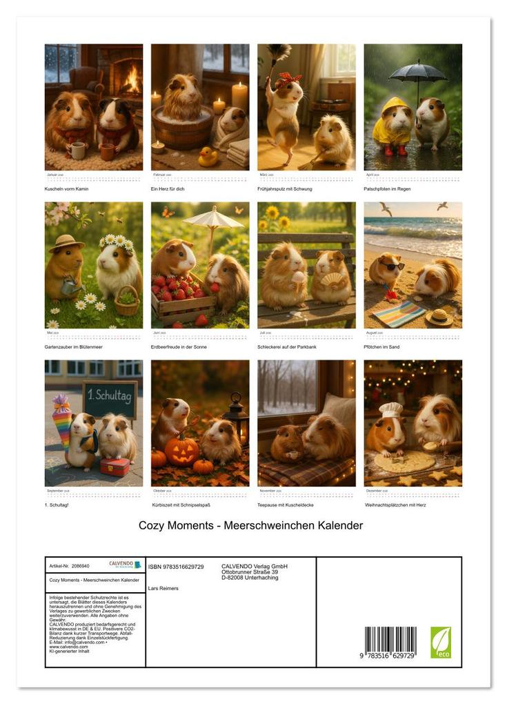 Weitere Ansicht: Cozy Moments - Meerschweinchen Kalender (hochwertiger Premium Wandkalender 2026 DIN A2 hoch), Kunstdruck in Hochglanz | Lars Reimers, Calvendo