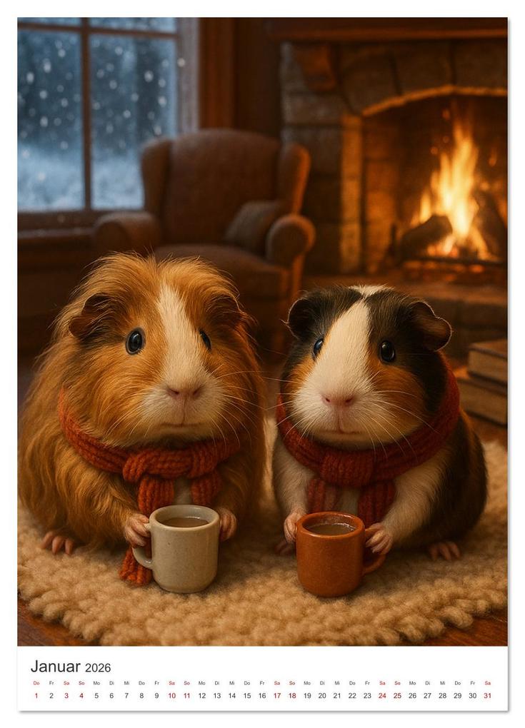 Weitere Ansicht: Cozy Moments - Meerschweinchen Kalender (hochwertiger Premium Wandkalender 2026 DIN A2 hoch), Kunstdruck in Hochglanz | Lars Reimers, Calvendo