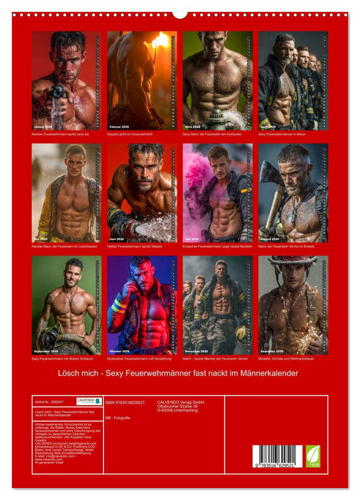 Weitere Ansicht: Lösch mich - Sexy Feuerwehrmänner fast nackt im Männerkalender (hochwertiger Premium Wandkalender 2026 DIN A2 hoch), Kunstdruck in Hochglanz | MB - Fotografie, Calvendo