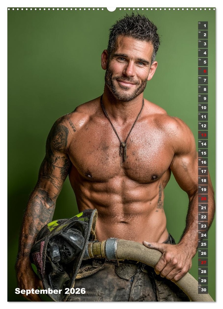 Weitere Ansicht: Lösch mich - Sexy Feuerwehrmänner fast nackt im Männerkalender (hochwertiger Premium Wandkalender 2026 DIN A2 hoch), Kunstdruck in Hochglanz | MB - Fotografie, Calvendo