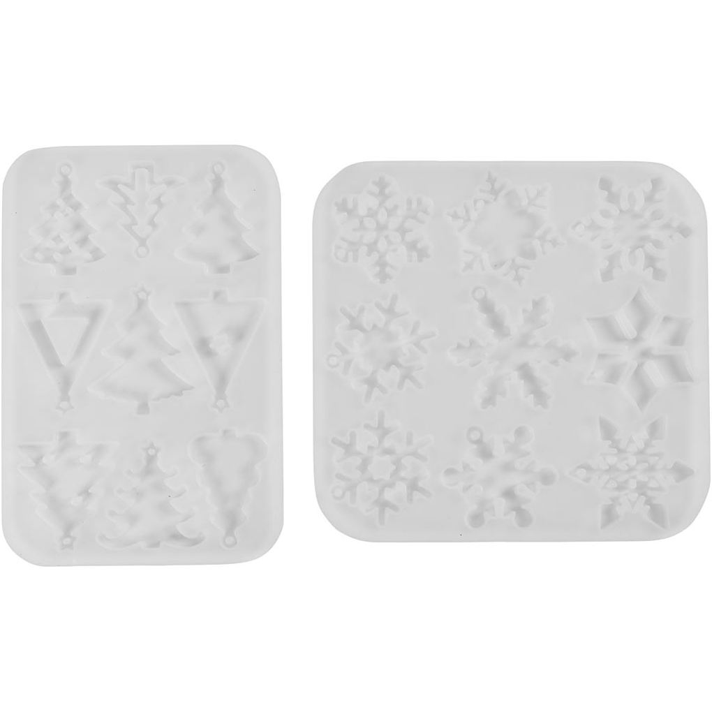 Weitere Ansicht: Creativ Company Silikonform, Schneeflocken und Weihnachtsbäume, H 0,3 cm, B 3,5+4,7 cm, mit Loch zum Aufhängen, Matt transparent, 2 Stk/ 1 Stk
