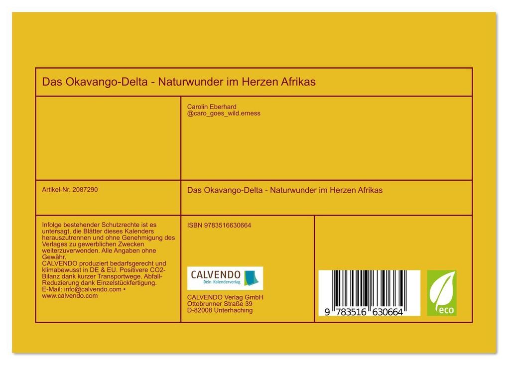 Weitere Ansicht: Das Okavango-Delta - Naturwunder im Herzen Afrikas (Tischkalender 2026 DIN A5 quer), CALVENDO Monatskalender | Carolin Eberhard @caro_goes_wild.erness, Calvendo