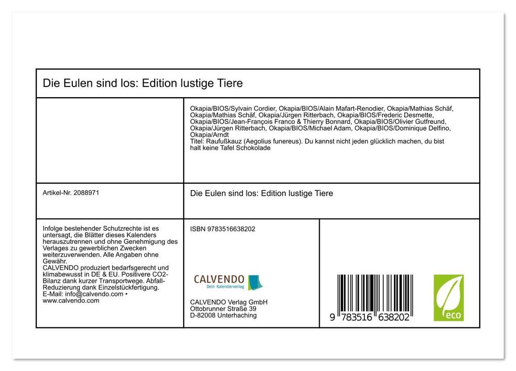 Weitere Ansicht: Die Eulen sind los: Edition lustige Tiere (Tischkalender 2026 DIN A5 quer), CALVENDO Monatskalender | CALVENDO CALVENDO, Calvendo
