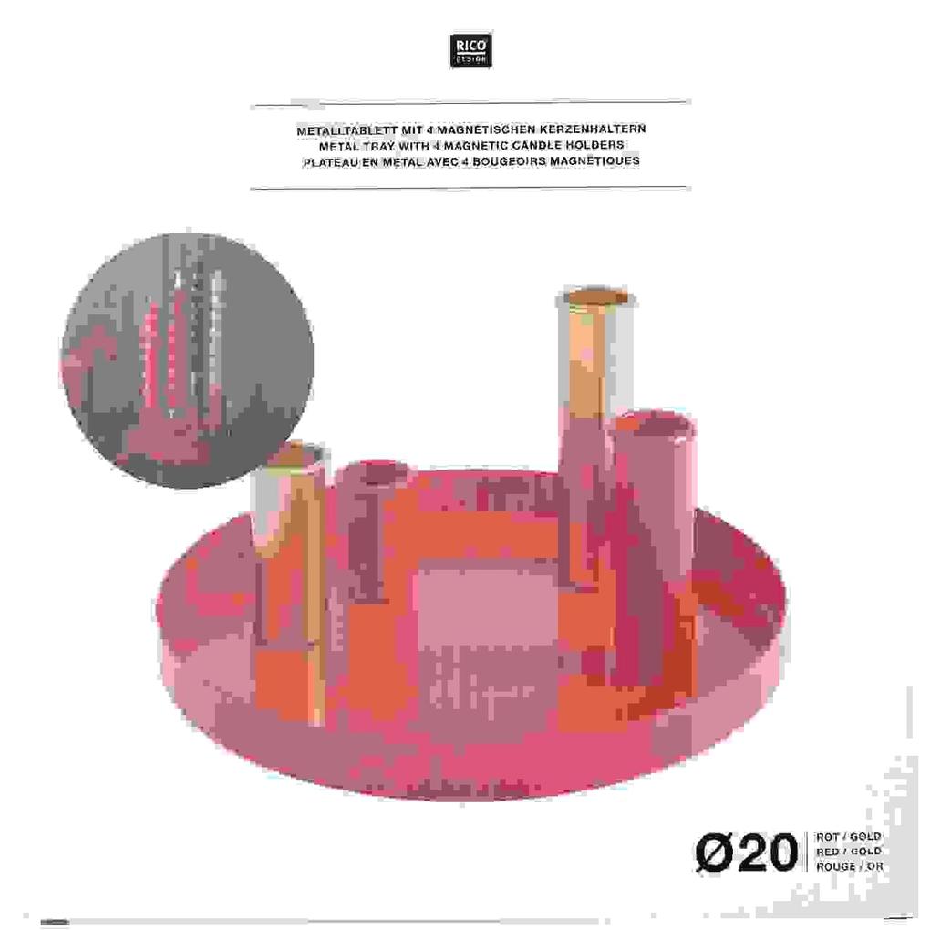 Weitere Ansicht: Metalltablett mit 4 Kerzenhaltern, Rot-Gold