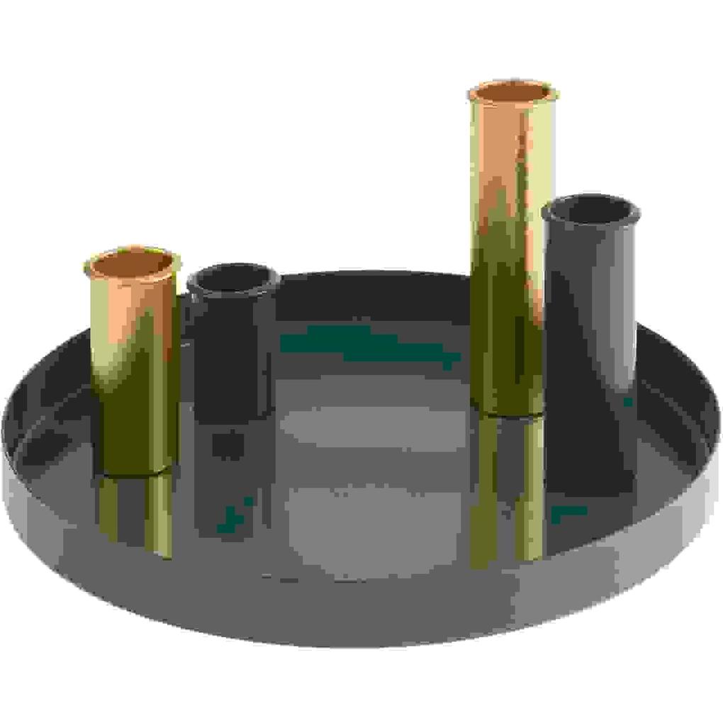 Weitere Ansicht: Metalltablett mit 4 Kerzenhaltern, Grün-Gold