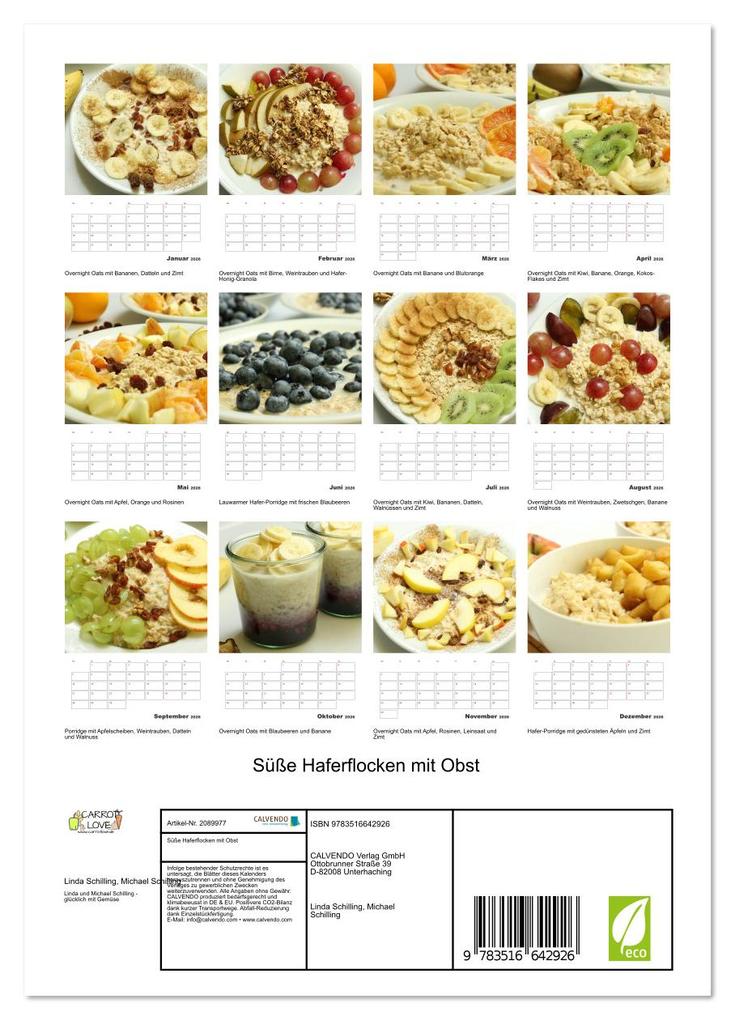 Weitere Ansicht: Süße Haferflocken mit Obst (Wandkalender 2026 DIN A4 hoch), CALVENDO Monatskalender | Michael Schilling, Linda Schilling, Calvendo