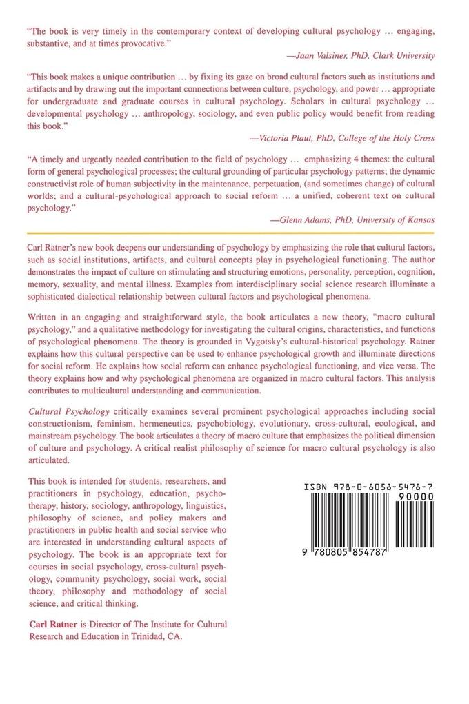 Weitere Ansicht: Cultural Psychology | Carl Ratner
