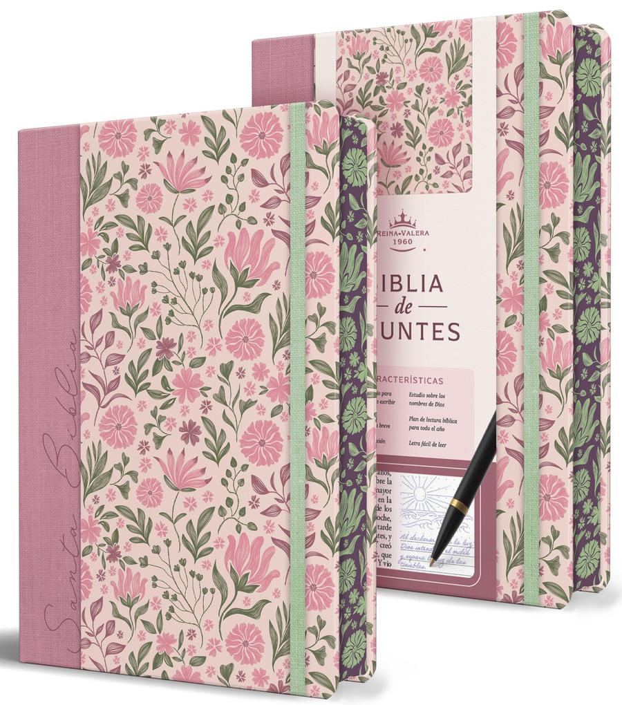 Produktbild: Biblia de Apuntes Rvr 1960 Tapa Dura, Rosada Con Flores / Spanish Journalling Bible Rvr 1960 Hardcover Pink with Flowers | Reina Valera Revisada 1960