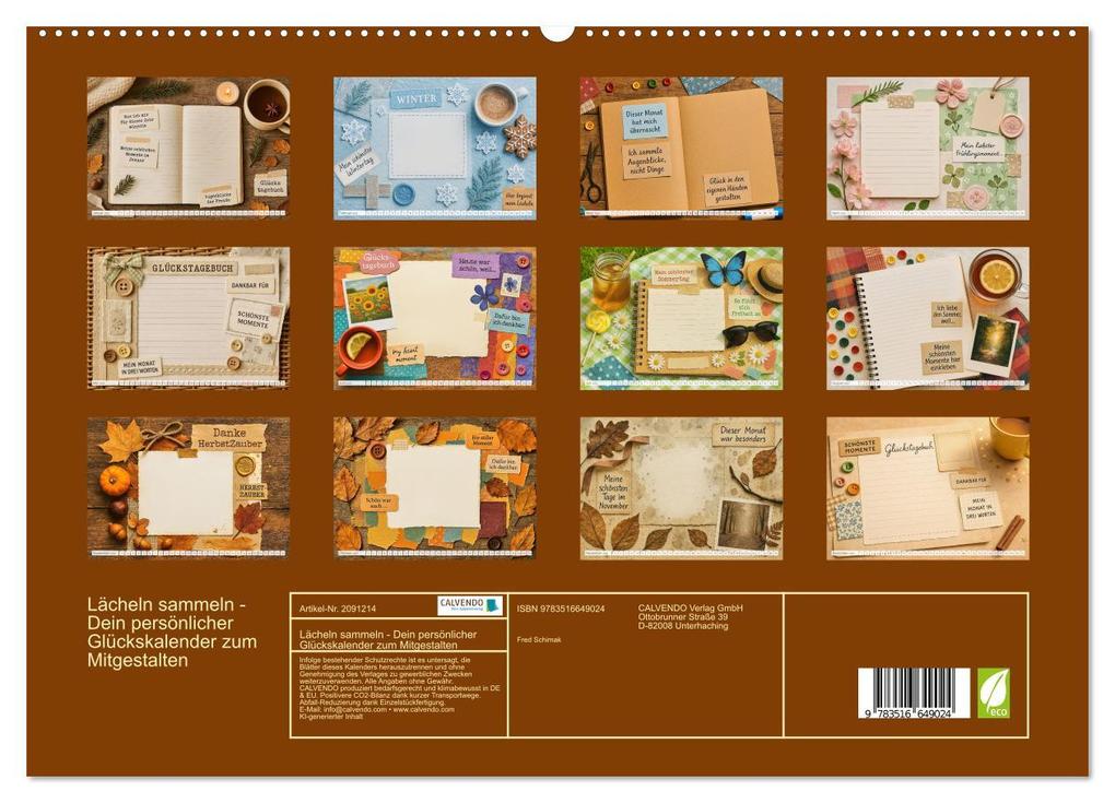 Weitere Ansicht: Lächeln sammeln - Dein persönlicher Glückskalender zum Mitgestalten (hochwertiger Premium Wandkalender 2026 DIN A2 quer), Kunstdruck in Hochglanz | Fred Schimak, Calvendo