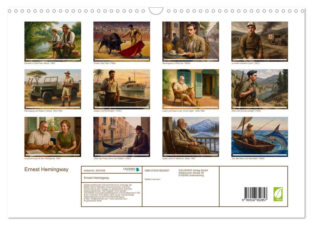 Weitere Ansicht: Ernest Hemingway (Wandkalender 2026 DIN A3 quer), CALVENDO Monatskalender | Steffani Lehmann, Calvendo