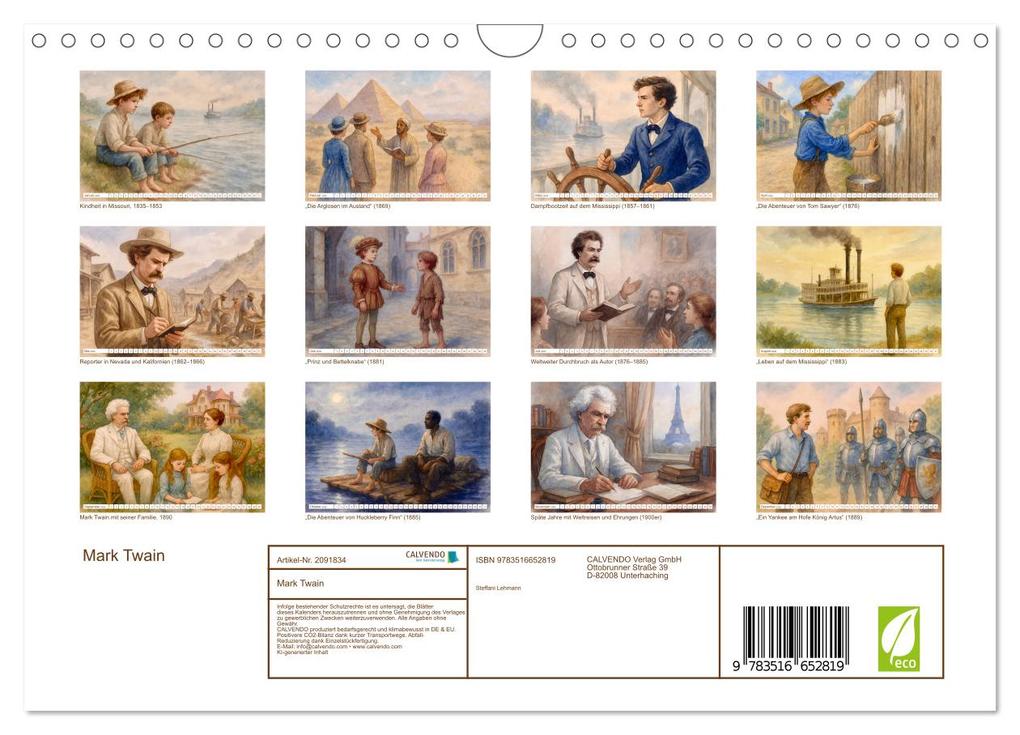 Weitere Ansicht: Mark Twain (Wandkalender 2026 DIN A4 quer), CALVENDO Monatskalender | Steffani Lehmann, Calvendo