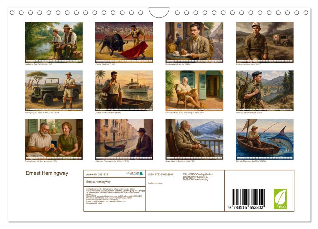 Weitere Ansicht: Ernest Hemingway (Wandkalender 2026 DIN A4 quer), CALVENDO Monatskalender | Steffani Lehmann, Calvendo