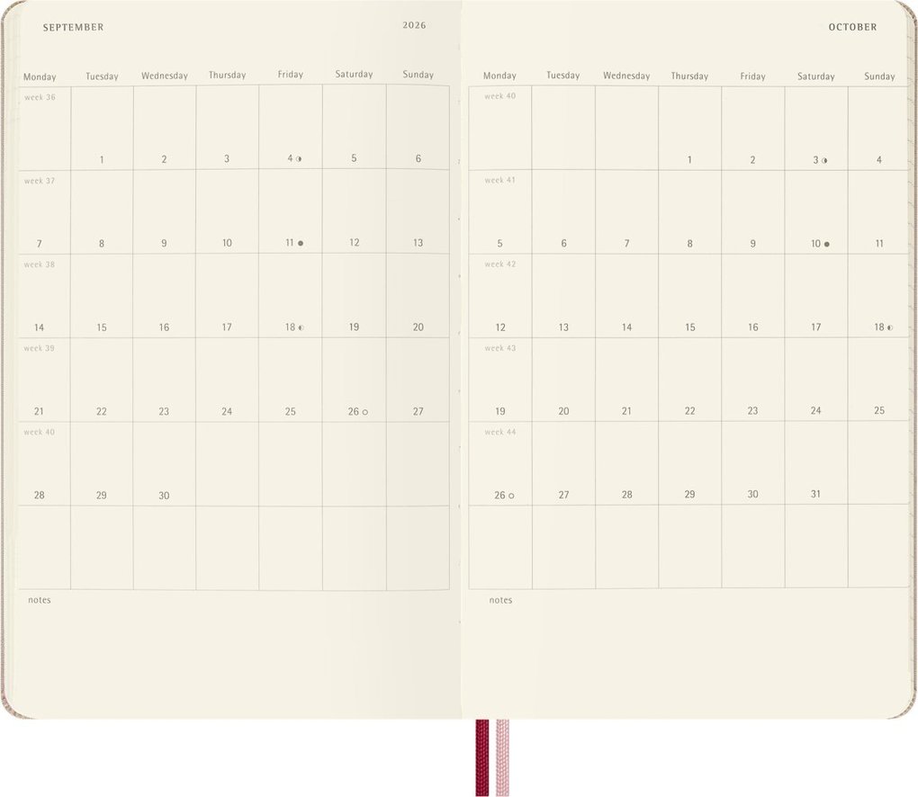 Weitere Ansicht: Moleskine 18 Monate Sakura Wochen Notizkalender limitierte Ausgabe 2026/2027, L/A5, 1 Wo = 1 Seite, rechts linierte Seite, fester Einband