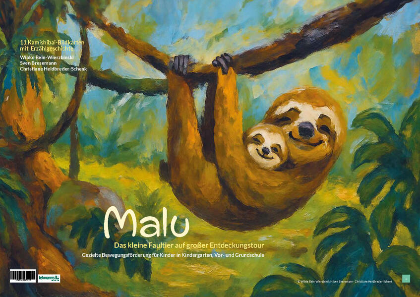 Produktbild: 13 Kamishibai-Bildkarten mit Erzählgeschichte zum gleichnamigen Buch "Malu - Das kleine Faultier auf großer Entdeckungstour - Gezielte Bewegungsförderung für Kinder in Kindergarten, Vor- und Grundschule Bewegungsförderprogramm 'Kiu und das Regenwaldfest' | Wibke Bein-Wierzbinski, Sven Bresemann, Christiane Heidbreder-Schenk