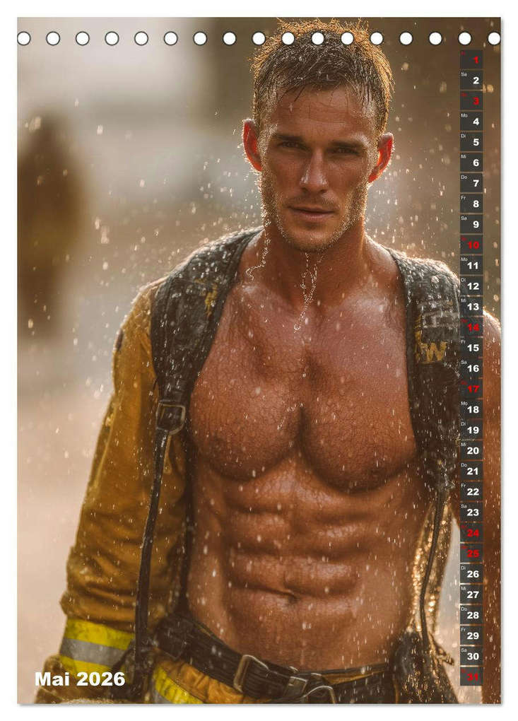 Weitere Ansicht: Lösch mich - Sexy Feuerwehrmänner fast nackt im Männerkalender (Tischkalender 2026 DIN A5 hoch), CALVENDO Monatskalender | MB - Fotografie, Calvendo