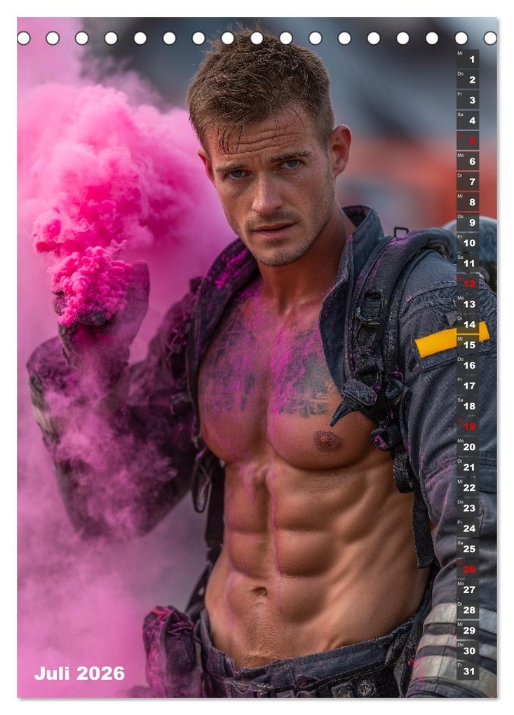 Weitere Ansicht: Lösch mich - Sexy Feuerwehrmänner fast nackt im Männerkalender (Tischkalender 2026 DIN A5 hoch), CALVENDO Monatskalender | MB - Fotografie, Calvendo
