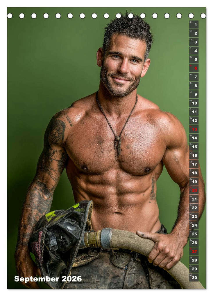 Weitere Ansicht: Lösch mich - Sexy Feuerwehrmänner fast nackt im Männerkalender (Tischkalender 2026 DIN A5 hoch), CALVENDO Monatskalender | MB - Fotografie, Calvendo