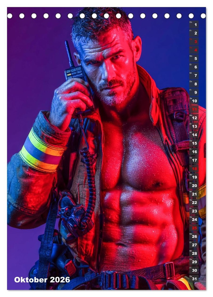 Weitere Ansicht: Lösch mich - Sexy Feuerwehrmänner fast nackt im Männerkalender (Tischkalender 2026 DIN A5 hoch), CALVENDO Monatskalender | MB - Fotografie, Calvendo