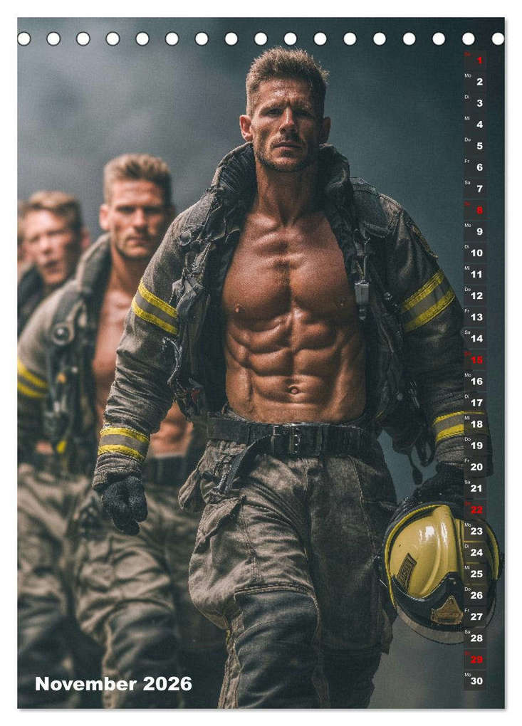 Weitere Ansicht: Lösch mich - Sexy Feuerwehrmänner fast nackt im Männerkalender (Tischkalender 2026 DIN A5 hoch), CALVENDO Monatskalender | MB - Fotografie, Calvendo