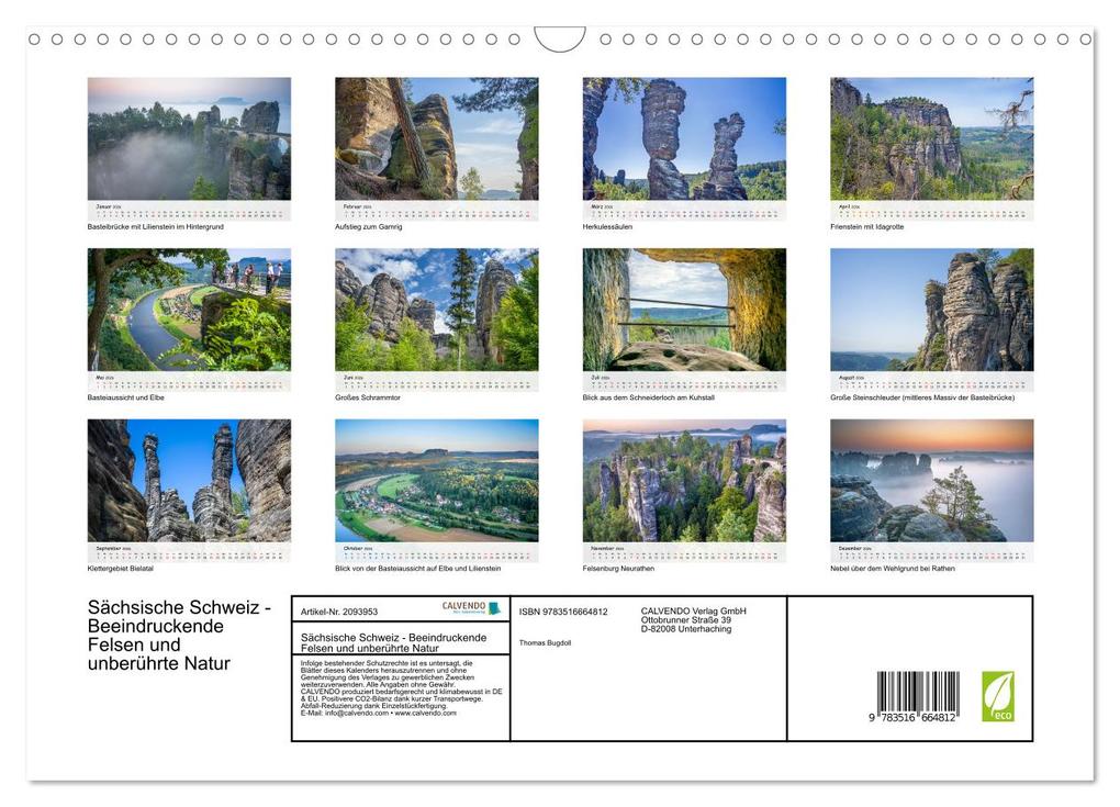Weitere Ansicht: Sächsische Schweiz - Beeindruckende Felsen und unberührte Natur (Wandkalender 2026 DIN A3 quer), CALVENDO Monatskalender | Thomas Bugdoll, Calvendo