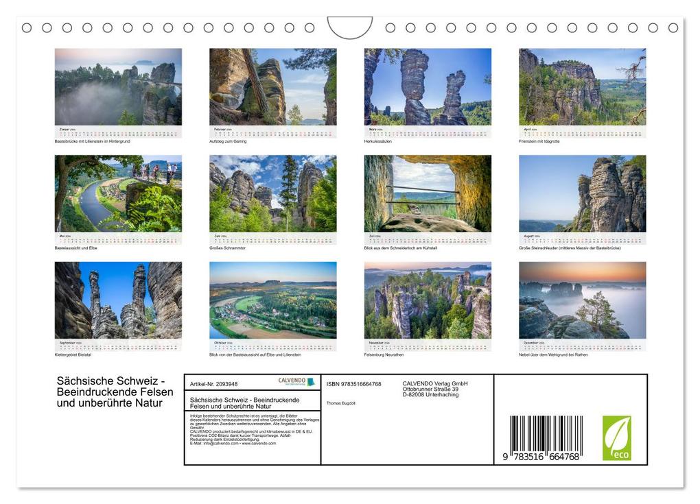 Weitere Ansicht: Sächsische Schweiz - Beeindruckende Felsen und unberührte Natur (Wandkalender 2026 DIN A4 quer), CALVENDO Monatskalender | Thomas Bugdoll, Calvendo