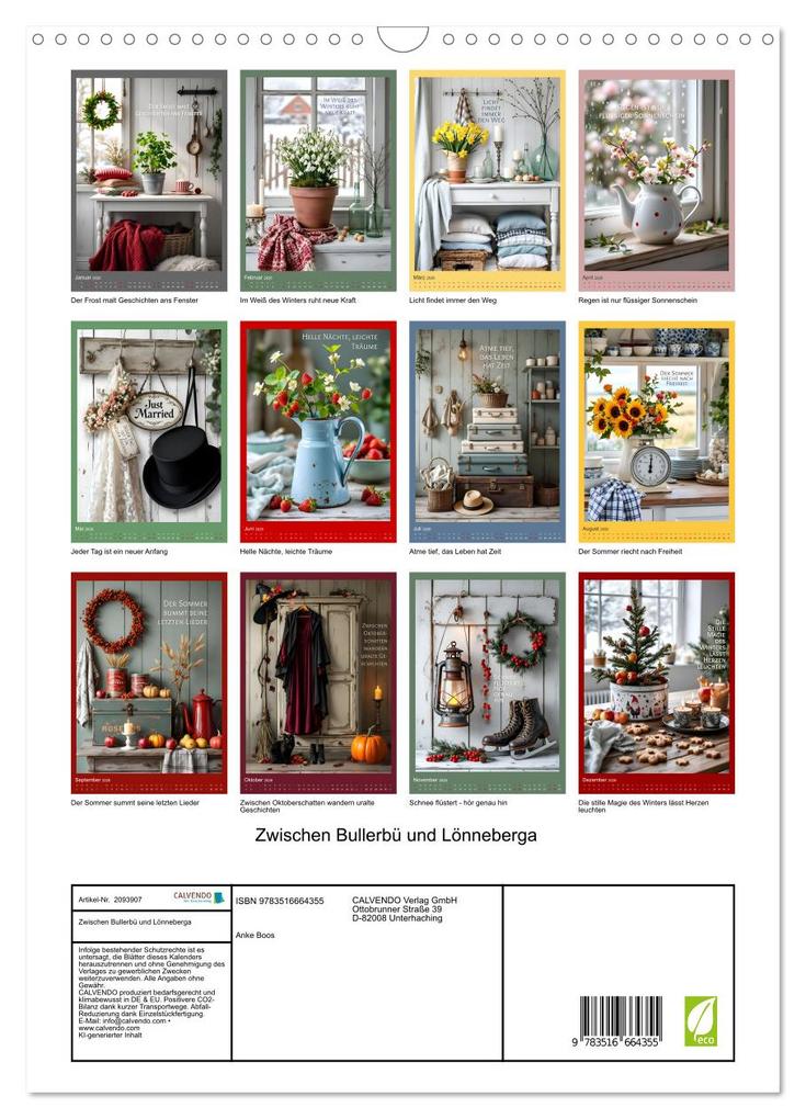 Weitere Ansicht: Zwischen Bullerbü und Lönneberga (Wandkalender 2026 DIN A3 hoch), CALVENDO Monatskalender | Anke Boos, Calvendo