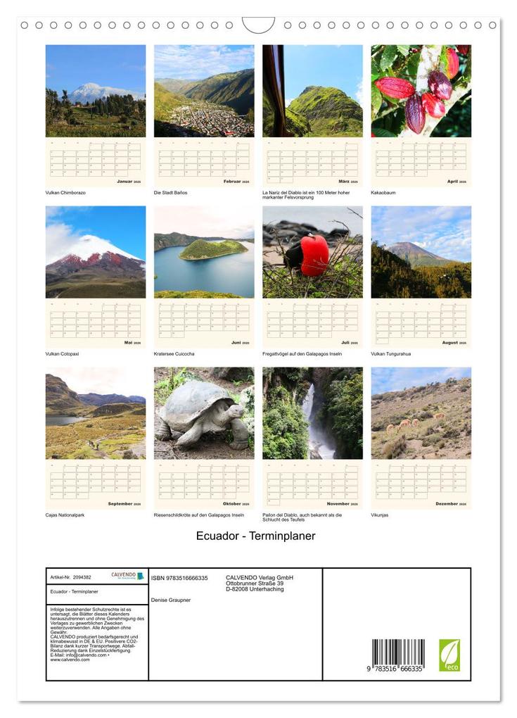 Weitere Ansicht: Ecuador - Terminplaner (Wandkalender 2026 DIN A3 hoch), CALVENDO Monatskalender | Denise Graupner, Calvendo