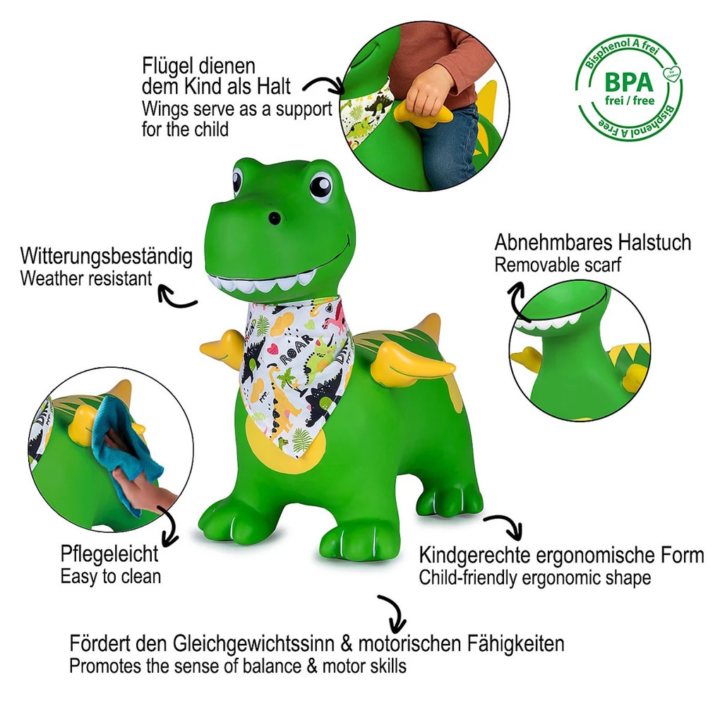 Weitere Ansicht: Jamara - Hüpftier Dino mit Flügel HoppyDoo grün mit Pumpe