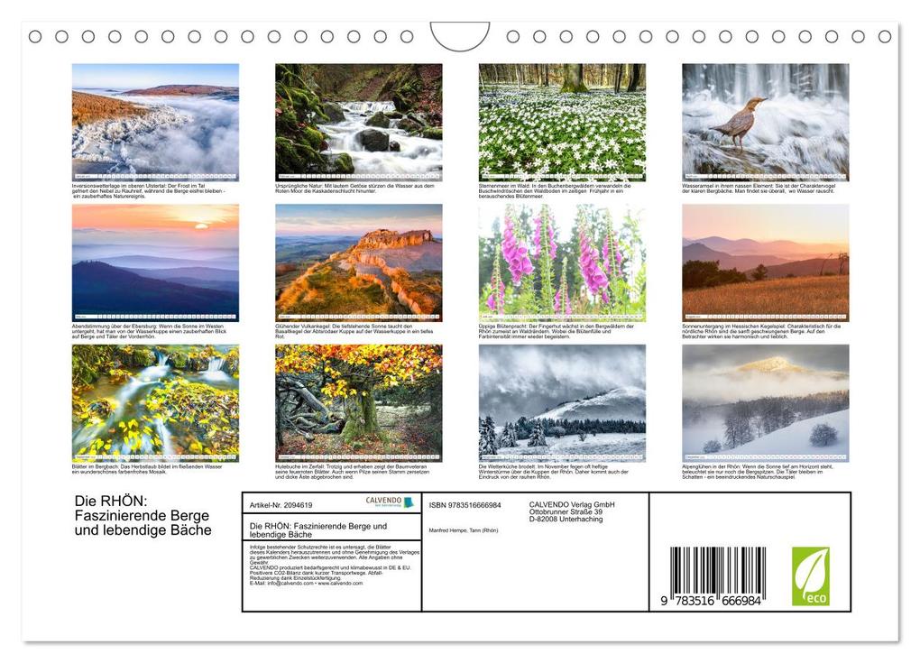 Weitere Ansicht: Die RHÖN: Faszinierende Berge und lebendige Bäche (Wandkalender 2026 DIN A4 quer), CALVENDO Monatskalender | Manfred Hempe, Calvendo