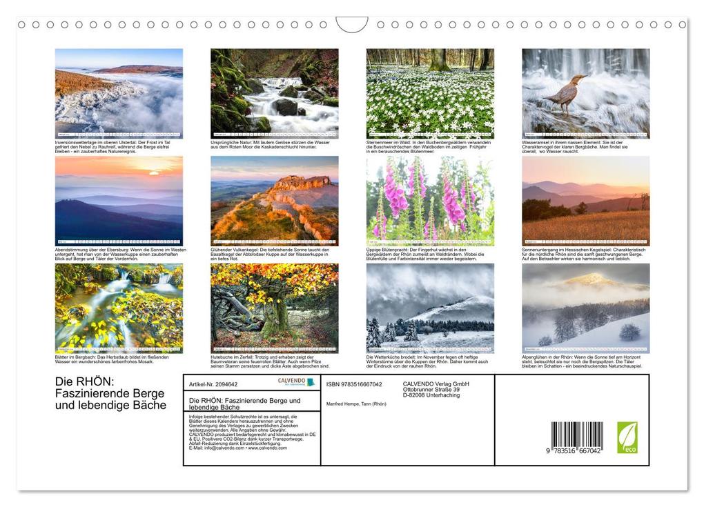 Weitere Ansicht: Die RHÖN: Faszinierende Berge und lebendige Bäche (Wandkalender 2026 DIN A3 quer), CALVENDO Monatskalender | Manfred Hempe, Calvendo