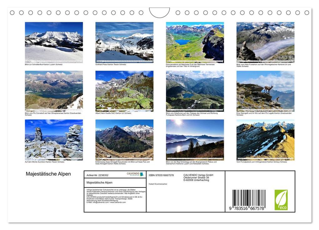 Weitere Ansicht: Majestätische Alpen (Wandkalender 2026 DIN A4 quer), CALVENDO Monatskalender | Hubert Krummenacher, Calvendo