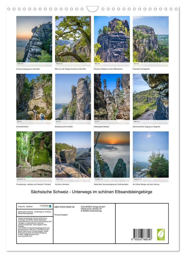 Weitere Ansicht: Sächsische Schweiz - Unterwegs im schönen Elbsandsteingebirge (Wandkalender 2026 DIN A3 hoch), CALVENDO Monatskalender | Thomas Bugdoll, Calvendo
