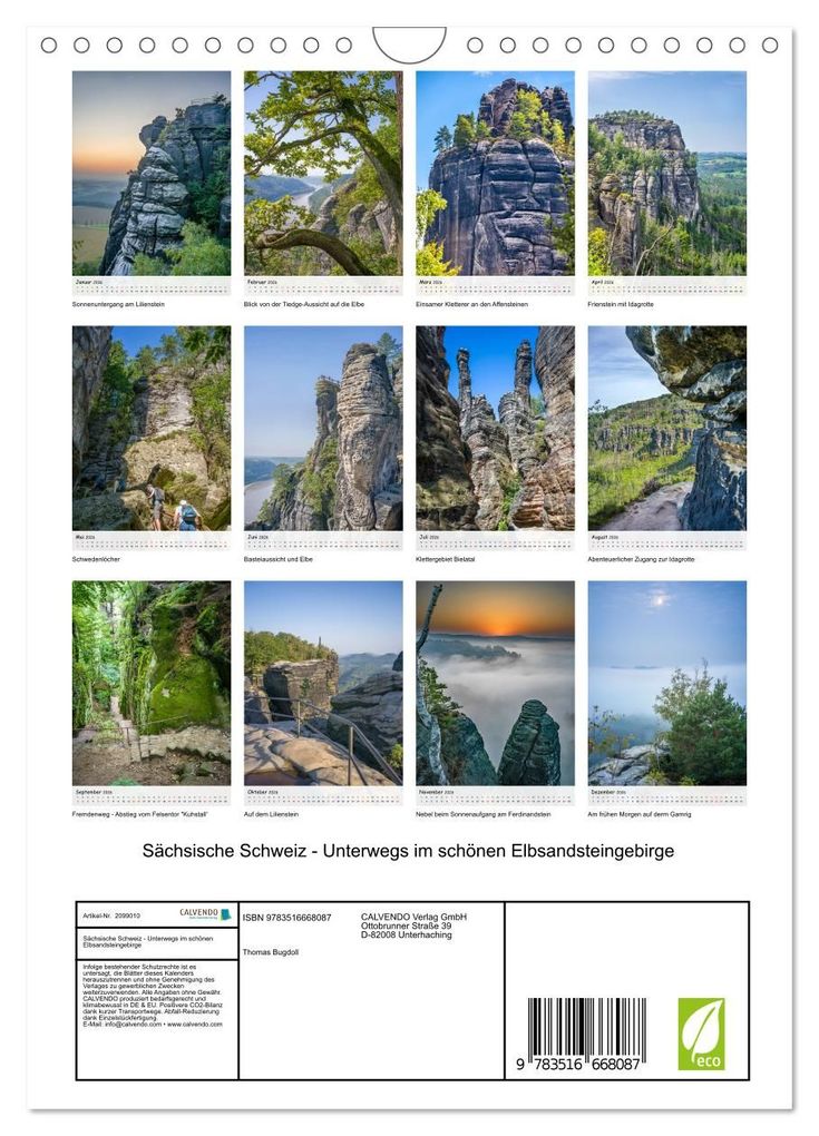 Weitere Ansicht: Sächsische Schweiz - Unterwegs im schönen Elbsandsteingebirge (Wandkalender 2026 DIN A4 hoch), CALVENDO Monatskalender | Thomas Bugdoll, Calvendo