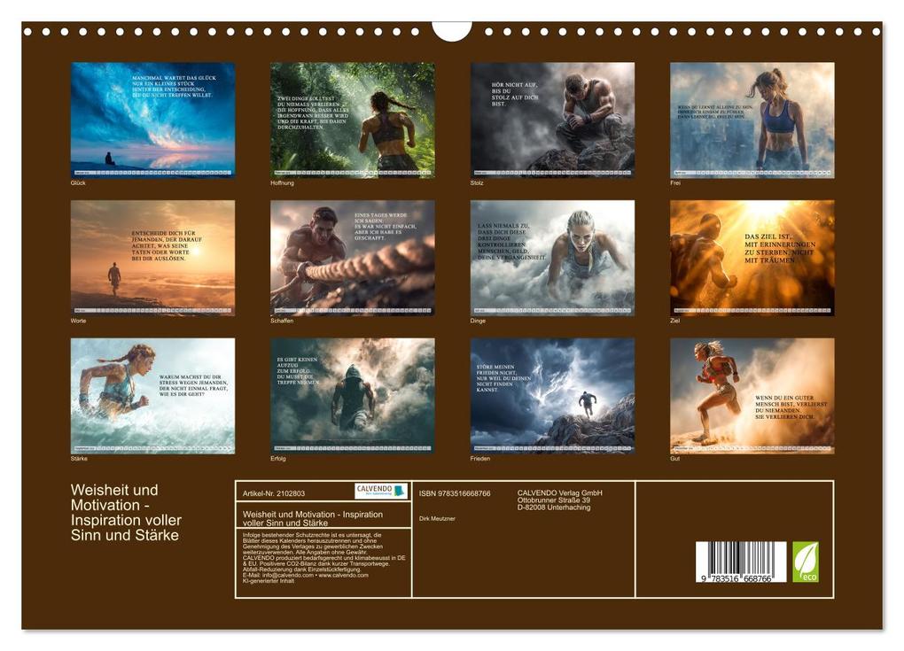 Weitere Ansicht: Weisheit und Motivation - Inspiration voller Sinn und Stärke (Wandkalender 2026 DIN A3 quer), CALVENDO Monatskalender | Dirk Meutzner, Calvendo